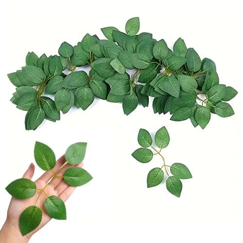 50PCS Artificial Rose Flower Leaves Faux Silk Green Leaf for