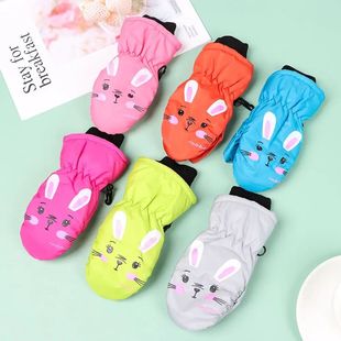 Kids Winter Ski Gloves Cartoon Rabbit Warm Mittens Non-slip