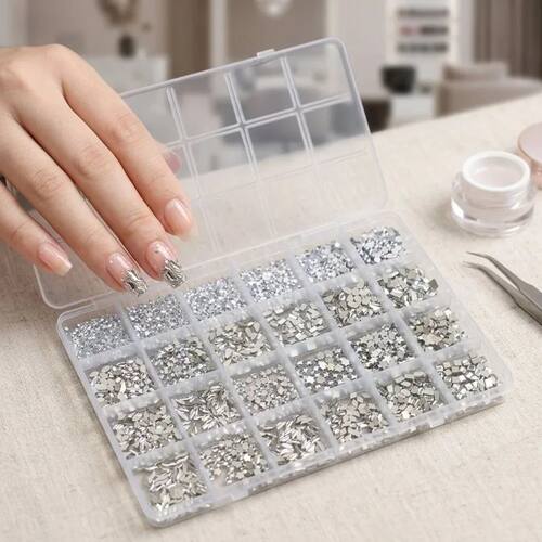 24 Grids White Small Mixed Flat Back Rhinestones Waterdrop I