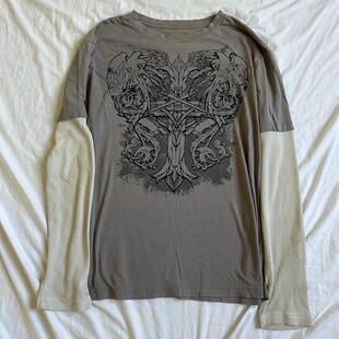 Cross Print Y2K shirt Cyber Women 00s Harajuk Retro Grunge