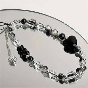 Black Strawberry Bear Love Phone Chain Charm Wrist Strap Key