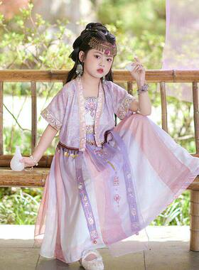 NEXT AINI新款国风小女孩超仙紫色连衣裙民族风古装表演服套装