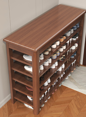 新中式纯实木鞋架多层家用门口楼道室内入户门五层收纳大容量鞋柜