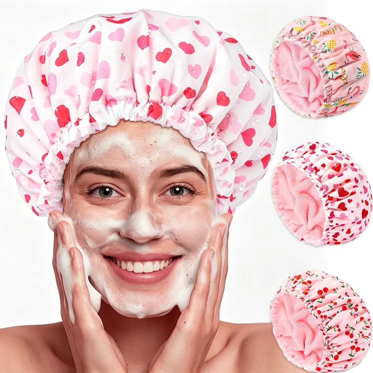 Women's Double-layer Waterproof Dry Hair Shower Cap. Love Fl