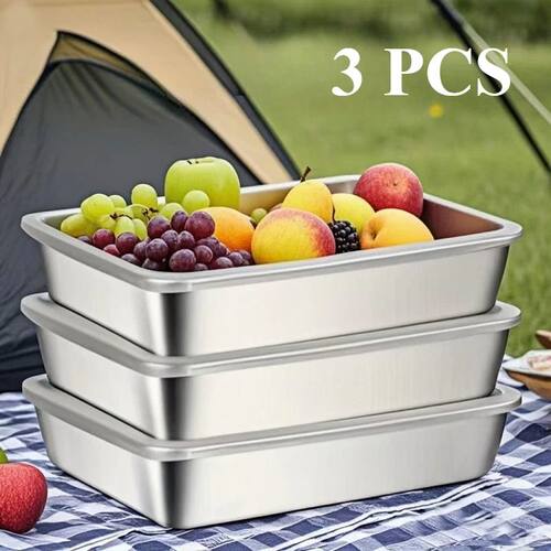 3Pcs Stackable Stainless Steel Food Containers, Kitchens Acc