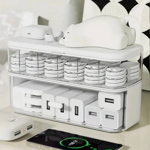 Cable Organizer Storage Box with 14 Wire Ties,Desktop Cable
