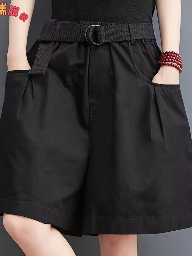 여성용 대형 루즈 반바지 여름 새로운 한국식 얇은 와이드 레그 5부 바지 다용도 미드팬츠 캐주얼 바지 기질