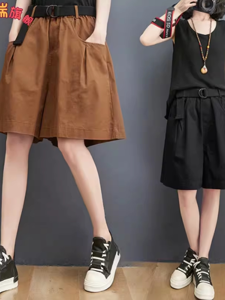 여성용 대형 루즈 반바지 여름 새로운 한국식 얇은 와이드 레그 5부 바지 다용도 미드팬츠 캐주얼 바지 기질