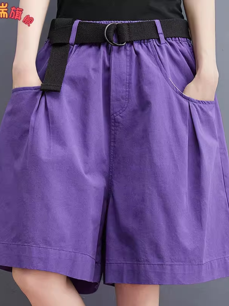 여성용 대형 루즈 반바지 여름 새로운 한국식 얇은 와이드 레그 5부 바지 다용도 미드팬츠 캐주얼 바지 기질