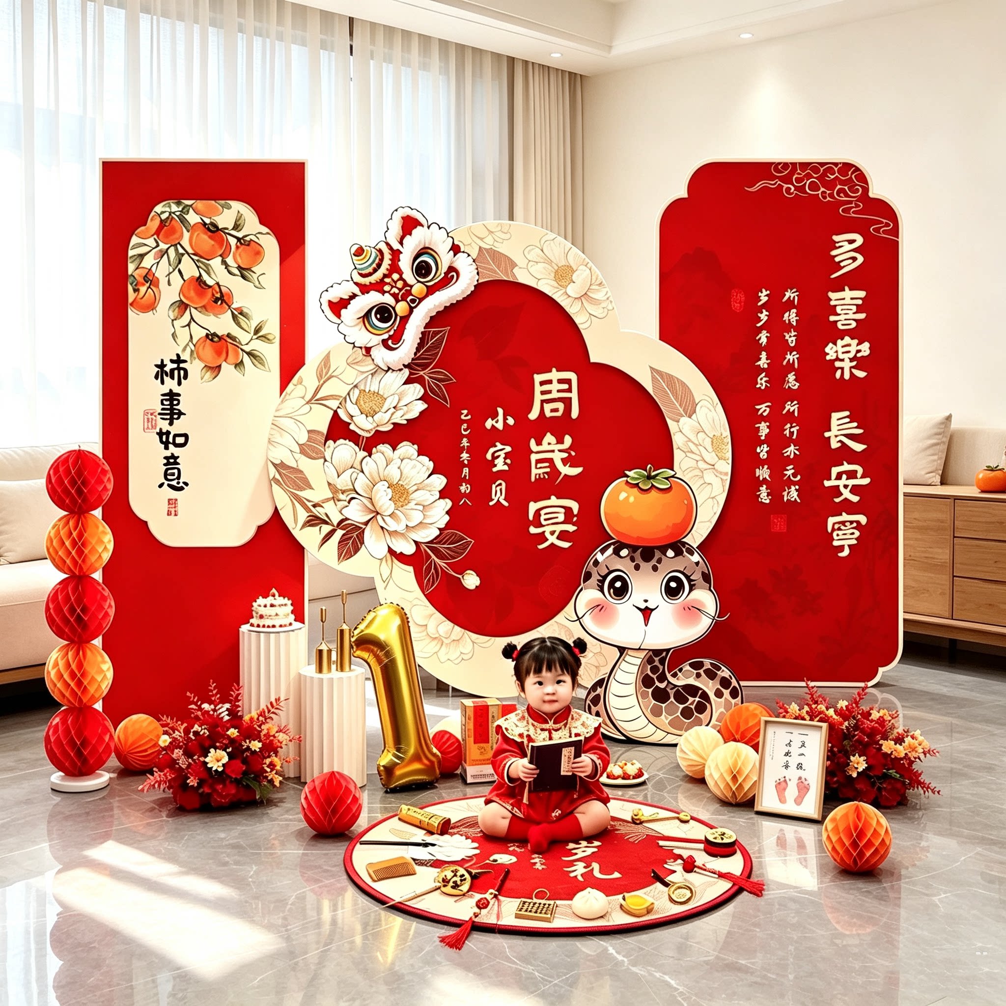 蛇宝宝周岁礼生日场景布置仪式