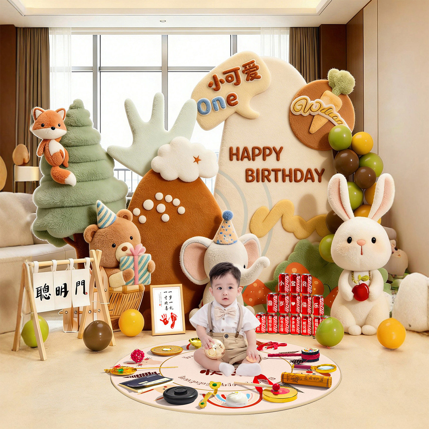 宝宝抓周道具森系生日抓周用品一周岁布置场景装饰动物kt板背景墙,玩具/童车/益智/积木/模型,宝宝周岁/抓周套装,淘宝优惠券,粉丝福利购,淘宝优惠卷