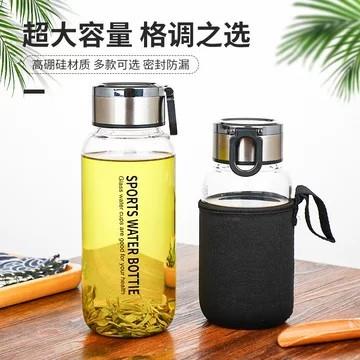 新款便携手提大肚玻璃杯加厚耐热户外运动杯子简约带过滤泡茶水杯