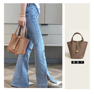 全手工爱马菜篮子包蜡线缝制进口TC牛皮手拎女包大容量手提水桶包