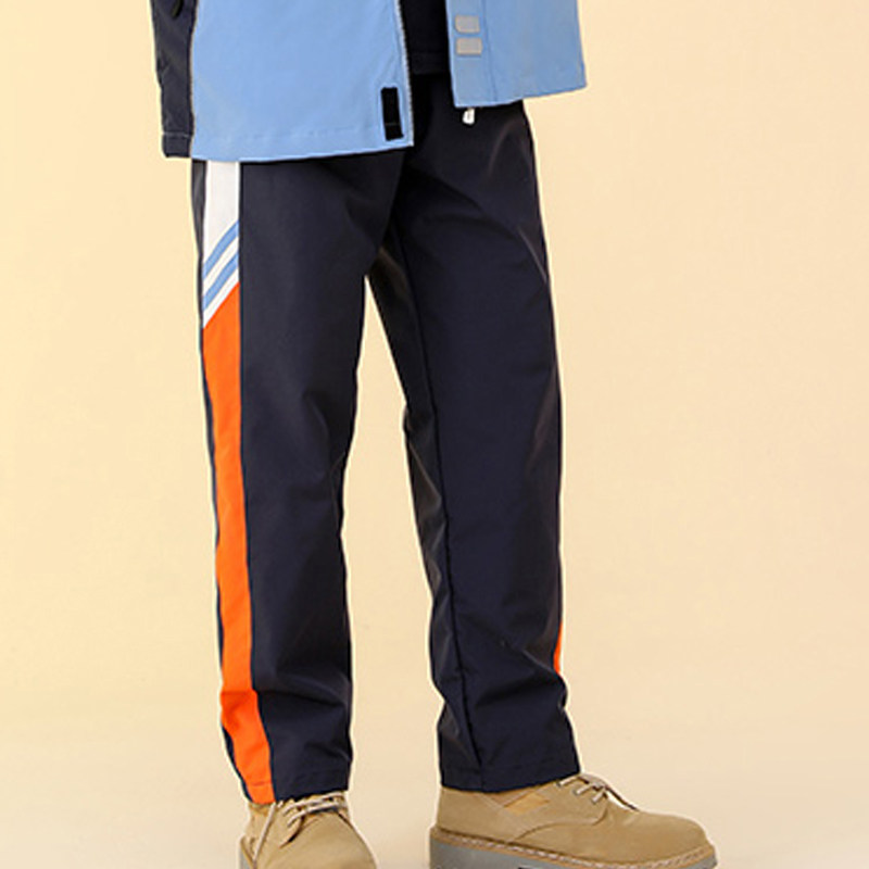 儿童冲锋衣校服裤子小学生初中秋冬季一条杠男女童藏青色加绒校裤