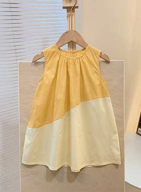 儿童裙子甜美女童新款拼色连衣裙无袖宽松洋气中小童夏款童装