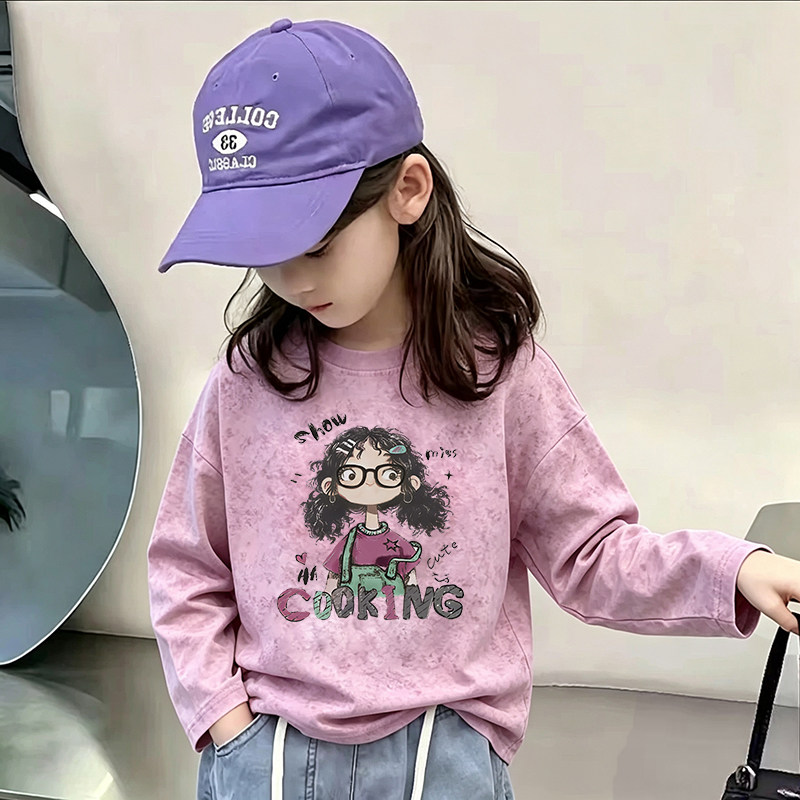 女童2026新款纯棉扎染小众软萌可爱女孩长袖t恤中大儿童宽松上衣图片