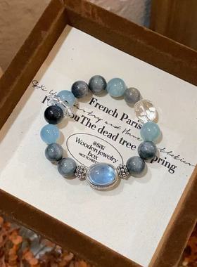 天然海蓝宝魔盒鹰眼石手串月光石白水晶招财旺事业小众送闺蜜金水