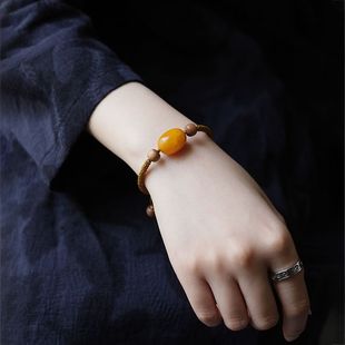 天然妖花老蜜蜡欧洲回流手绳文艺手串满蜜复古枣珠老山檀手链礼物