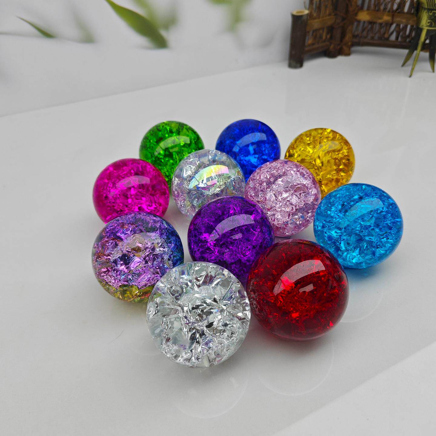 假山流水冰裂纹汽泡水晶彩色玻璃球转运珠风水轮喷泉盆景鱼缸配件