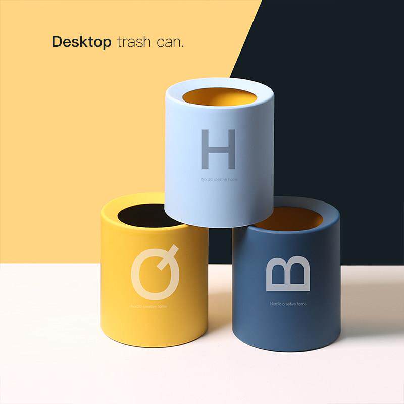 北欧迷你桌面垃圾桶家用书桌办公桌可爱少女ins小号卧室床头茶几