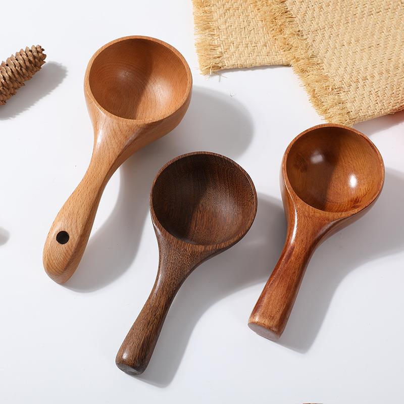 日式舀水勺大木勺网红吃播嗦粉螺蛳粉喝汤勺子木汤勺盛汤家用粥勺
