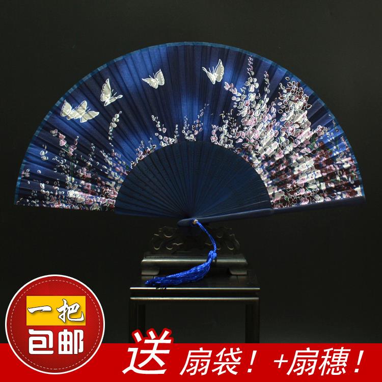 日式折扇女式真丝绢扇樱花古风折叠小扇女扇霸王别姬学生网红扇子
