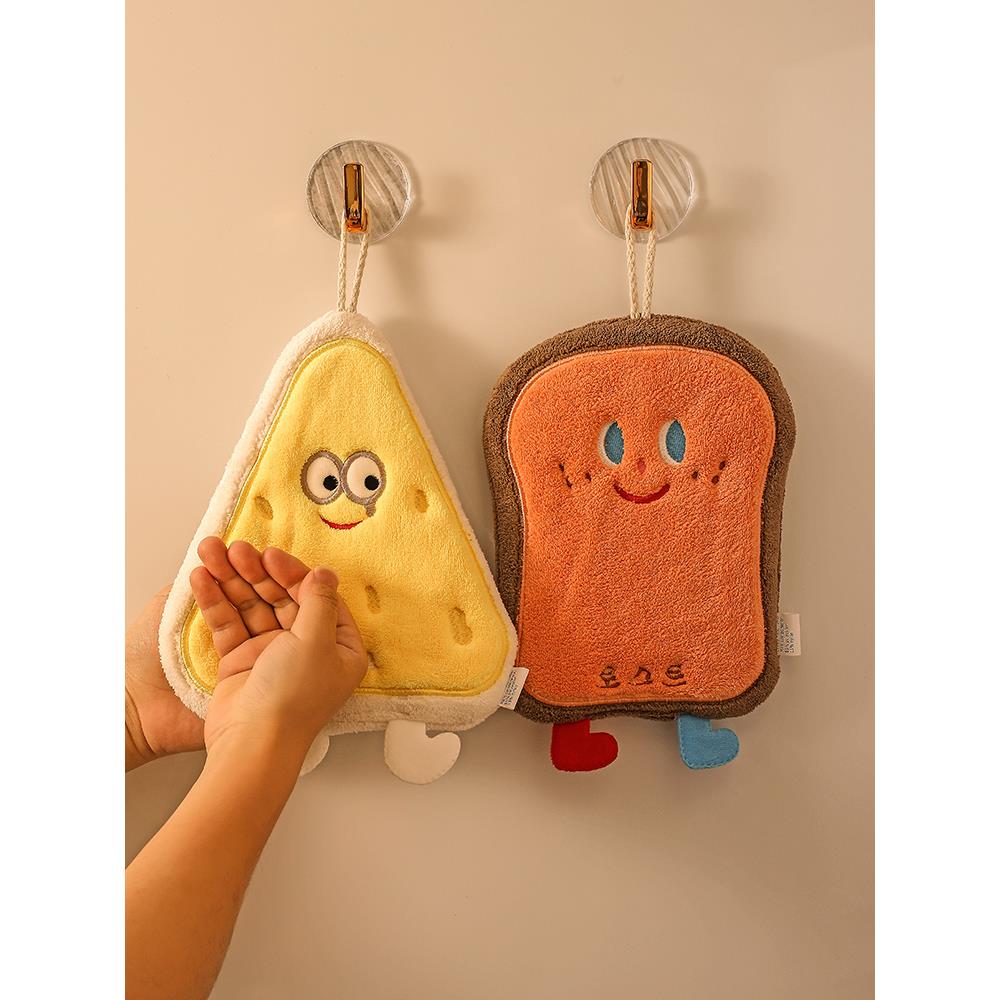 卡通浴室擦手巾三层加厚吸水珊瑚绒手帕毛巾挂式卫生间用速干方巾