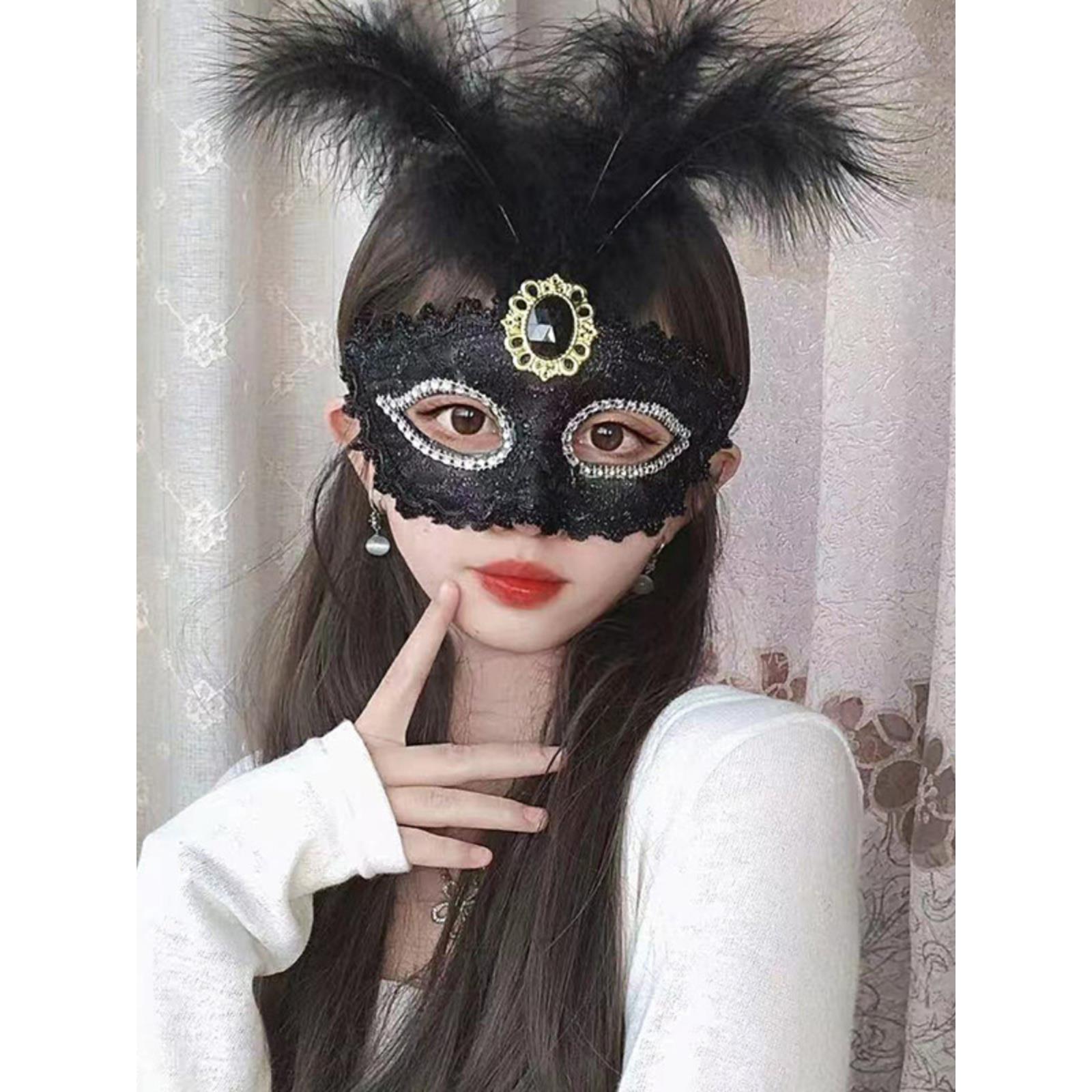 网红面具女情调化妆舞会派对公主成人儿童半脸黑色全脸面具万圣节