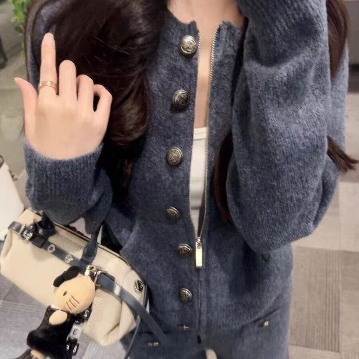 蓝色休闲套装女2025年冬季新款时尚洋气穿搭两件套