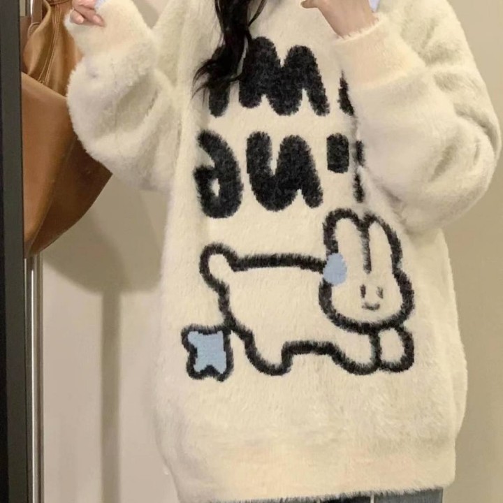 学院风甜美可爱小兔软糯毛衣女学生秋冬新款小个子宽松百搭针织衫,女装/女士精品,大码内搭,淘宝优惠券,粉丝福利购,淘宝优惠卷