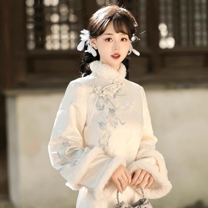 加绒加厚鸢美人民国风复古改良旗袍新款新中式连衣裙日常秋冬,女装/女士精品,旗袍,淘宝优惠券,粉丝福利购,淘宝优惠卷