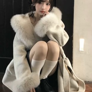 毛茸茸呢子大衣女春冬留洋千金高级感超好看温柔风毛呢外套小个子