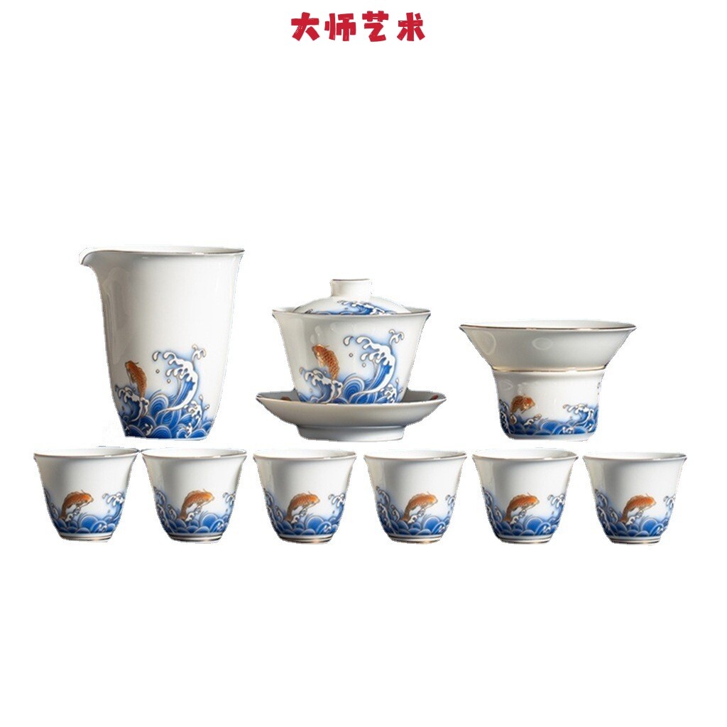 大师艺术高端茶具家用手绘荷花茶壶功夫茶杯办公会客礼盒装礼品