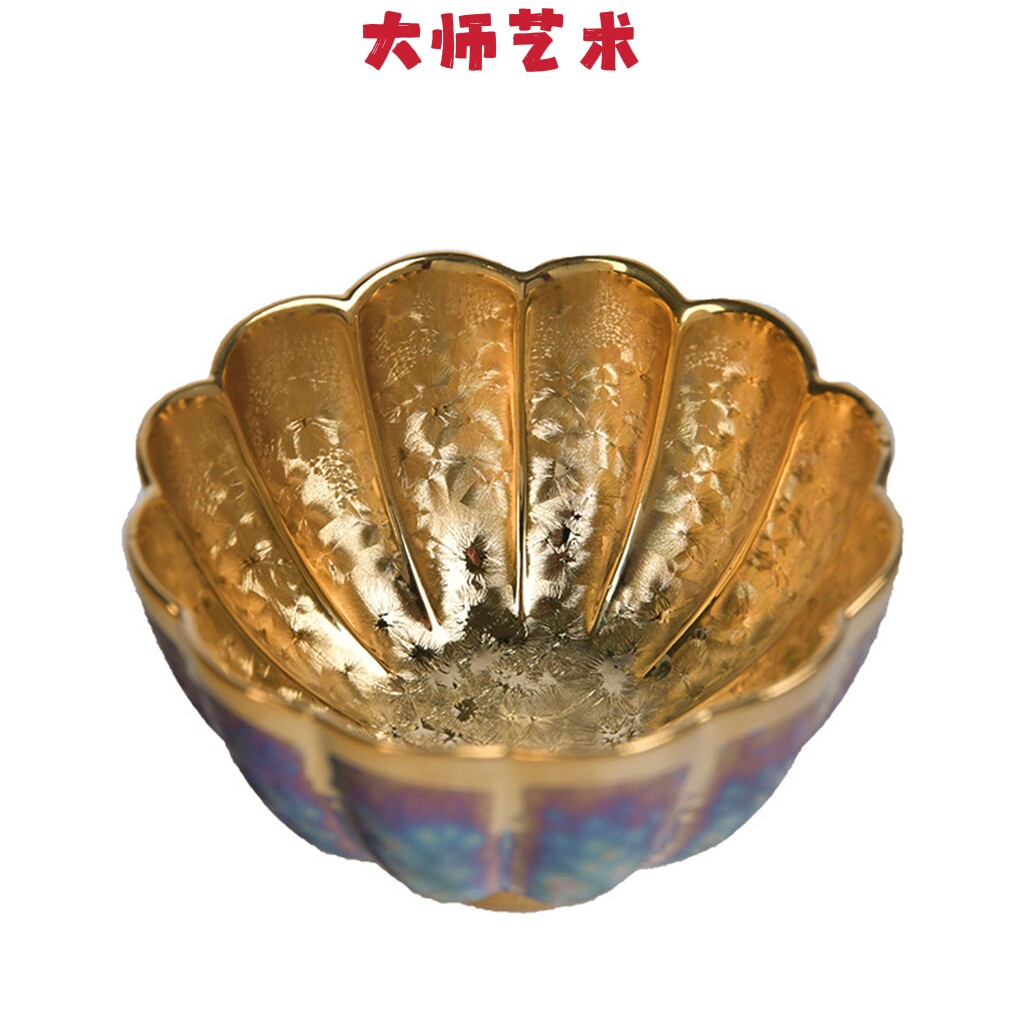 大师艺术高端七彩窑变异形杯鎏金建盏茶杯陶瓷天目釉单杯主人杯