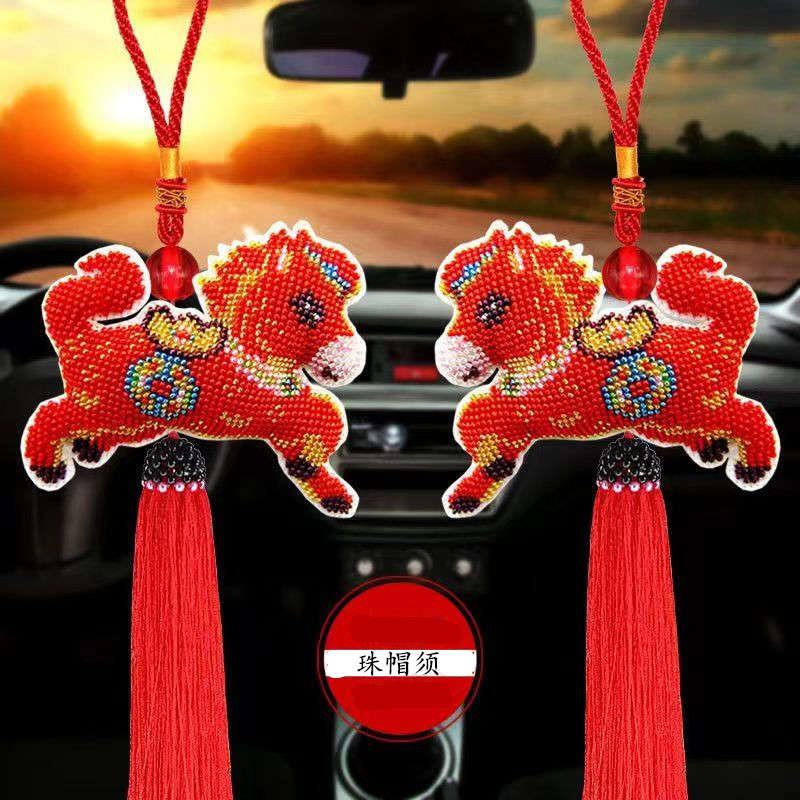 马上有钱生肖马全珠绣汽车后视镜挂件十字绣新款双面满珠子平安符