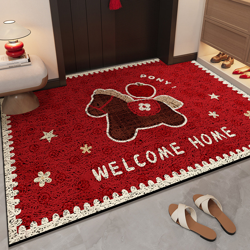2026马年新款入户门地垫玄关门口高级防滑门垫红色可裁剪喜庆免洗,居家布艺,入户地垫,淘宝优惠券,粉丝福利购,淘宝优惠卷