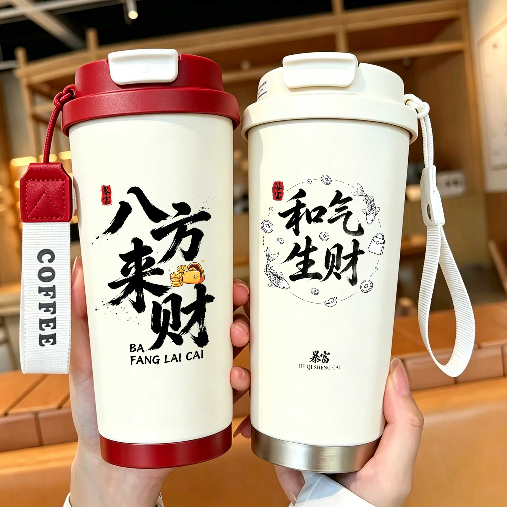保温杯大容量316不锈钢八方来财寓意送礼开业祝福公司水杯子定制
