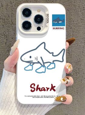 涂鸦鲨鱼情侣适用苹果17pro手机壳iphone17适用一加适用小米17适用红米k90适用荣耀500保护套适用魅族22机壳