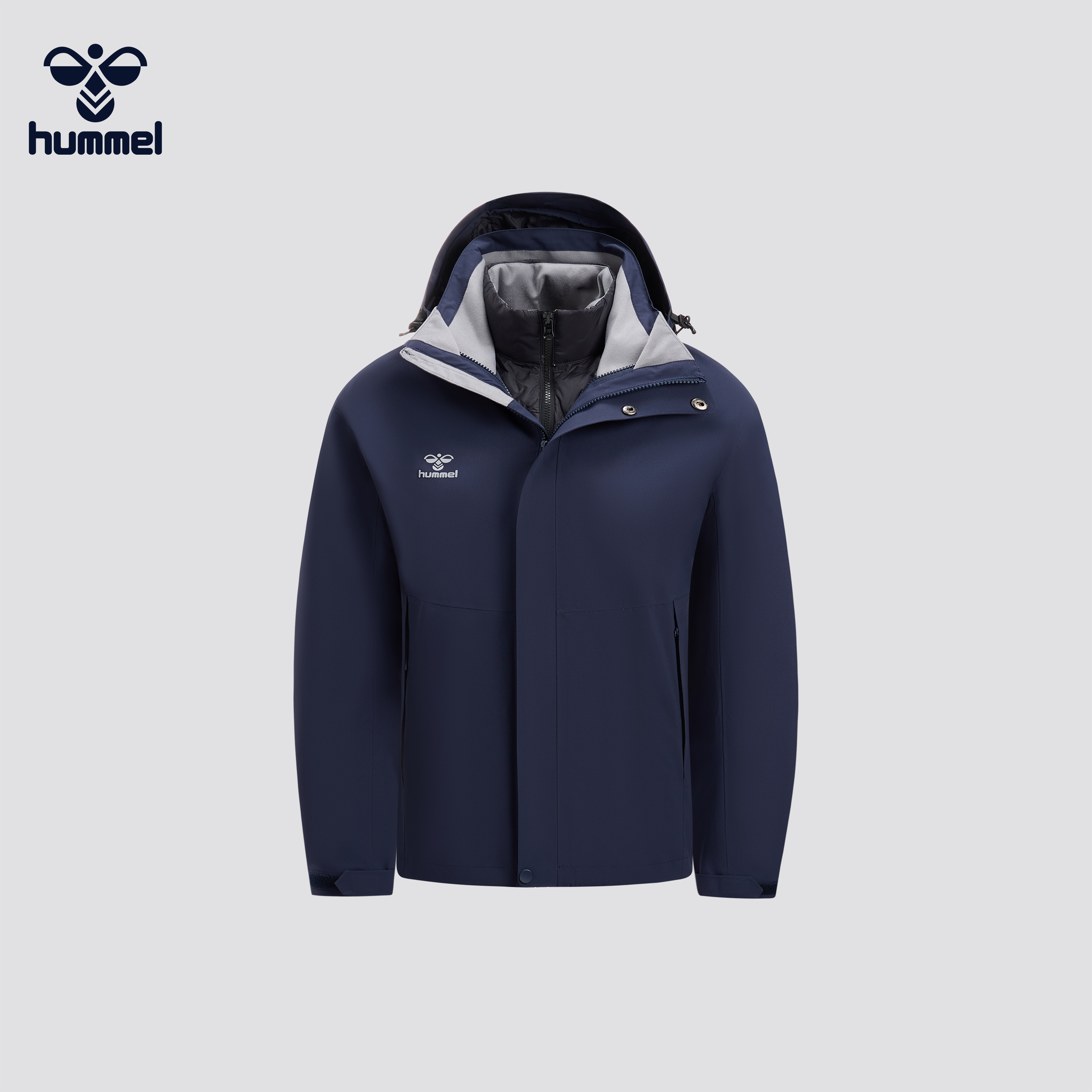 HUMMEL三合一冲锋衣男防水防风户外登山连帽夹克外套鸭绒内胆秋冬