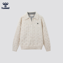 HUMMEL老钱风假两件麻花纹翻领针织衫男保暖毛衣休闲慵懒风秋冬