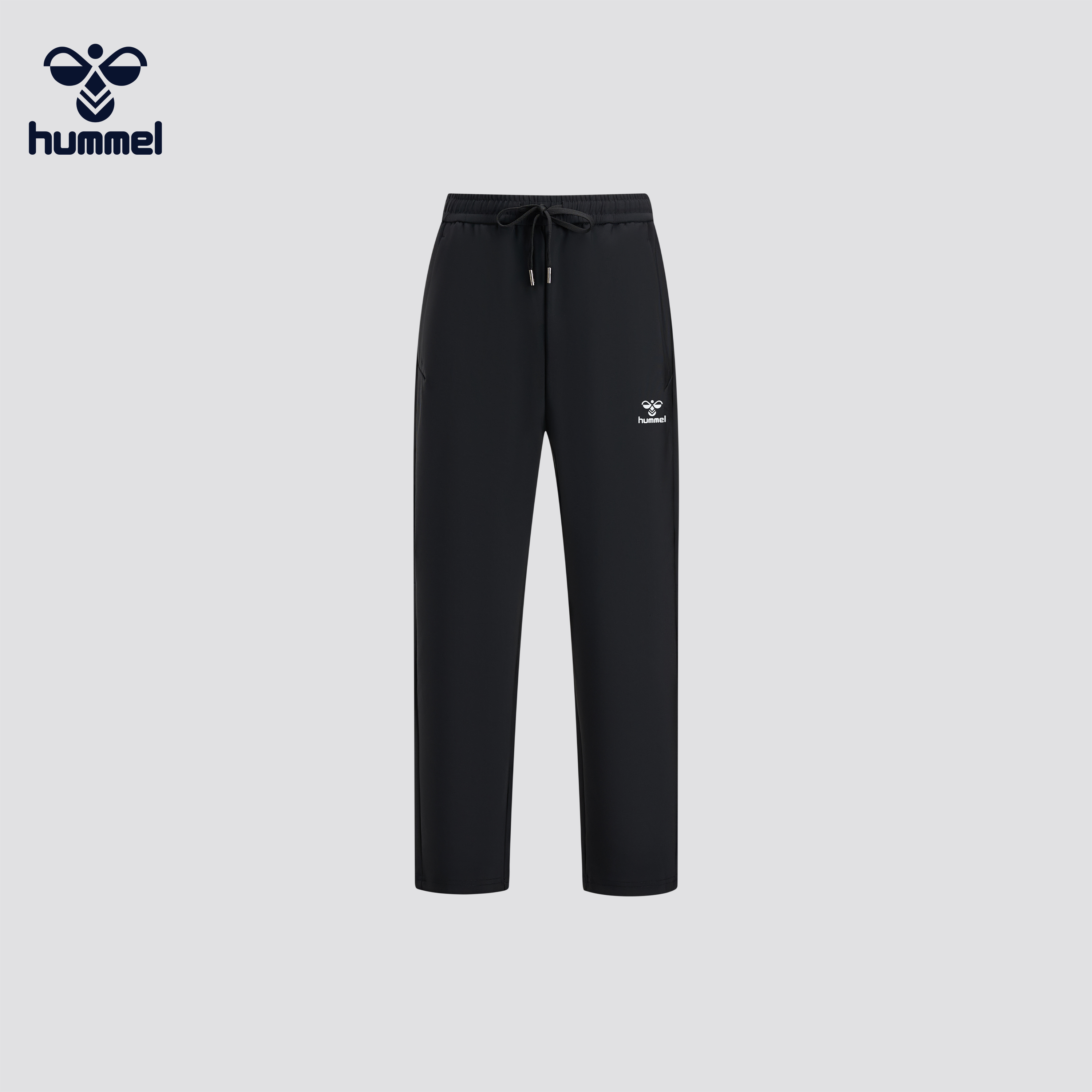 HUMMEL简约运动风黑色直筒休闲裤