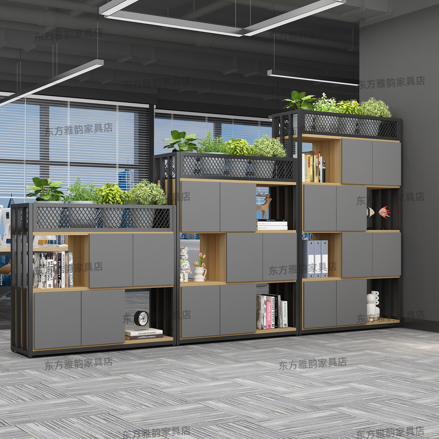 办公室隔断柜置物架铁艺屏风书架简约公司遮挡储物柜落地绿植花架