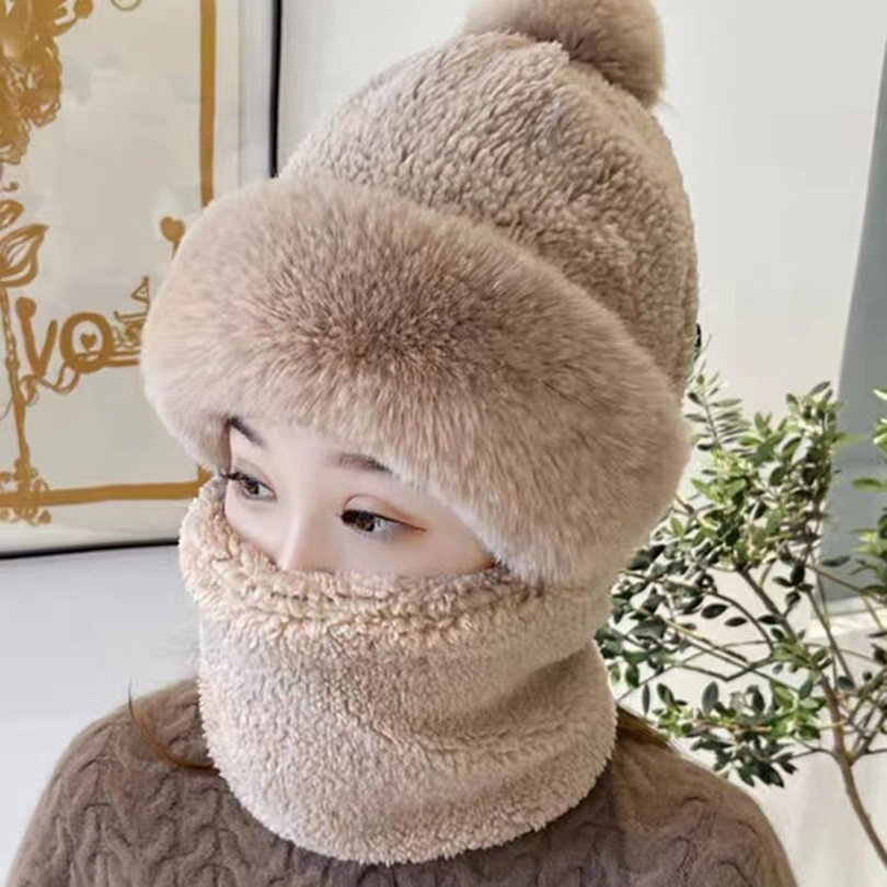 毛绒帽子围巾一体防寒帽套头保暖