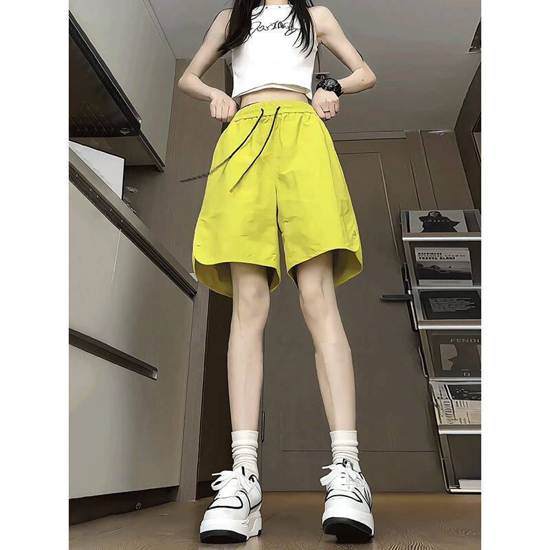 夏季侧边排扣工装短裤薄款情侣沙滩中裤紫色多巴胺速干五分裤男女