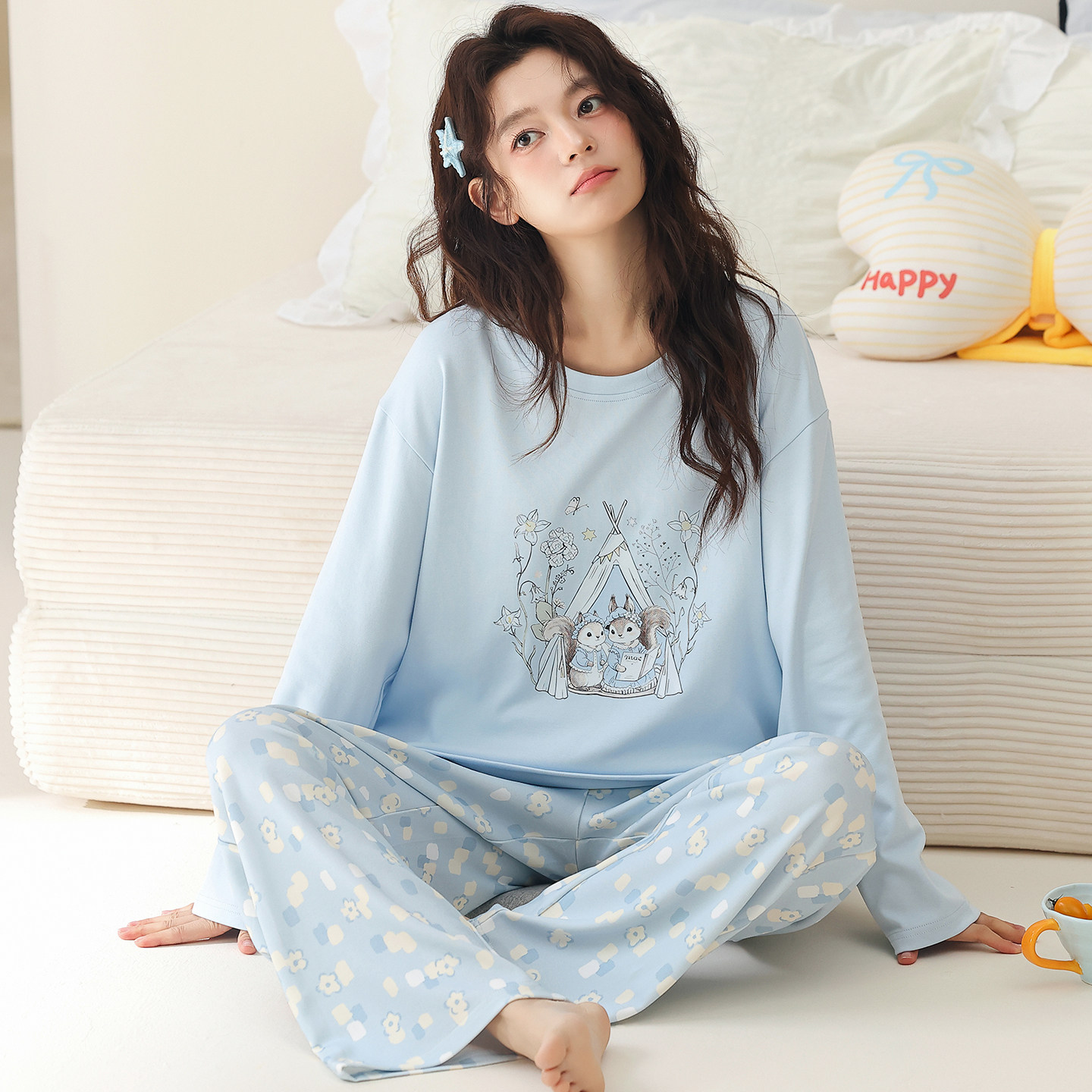睡衣女款春秋季新款纯棉休闲套装