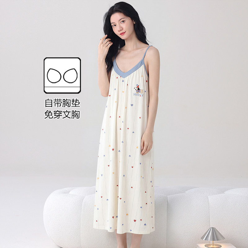 夏季新款带胸垫纯棉睡衣女连衣裙