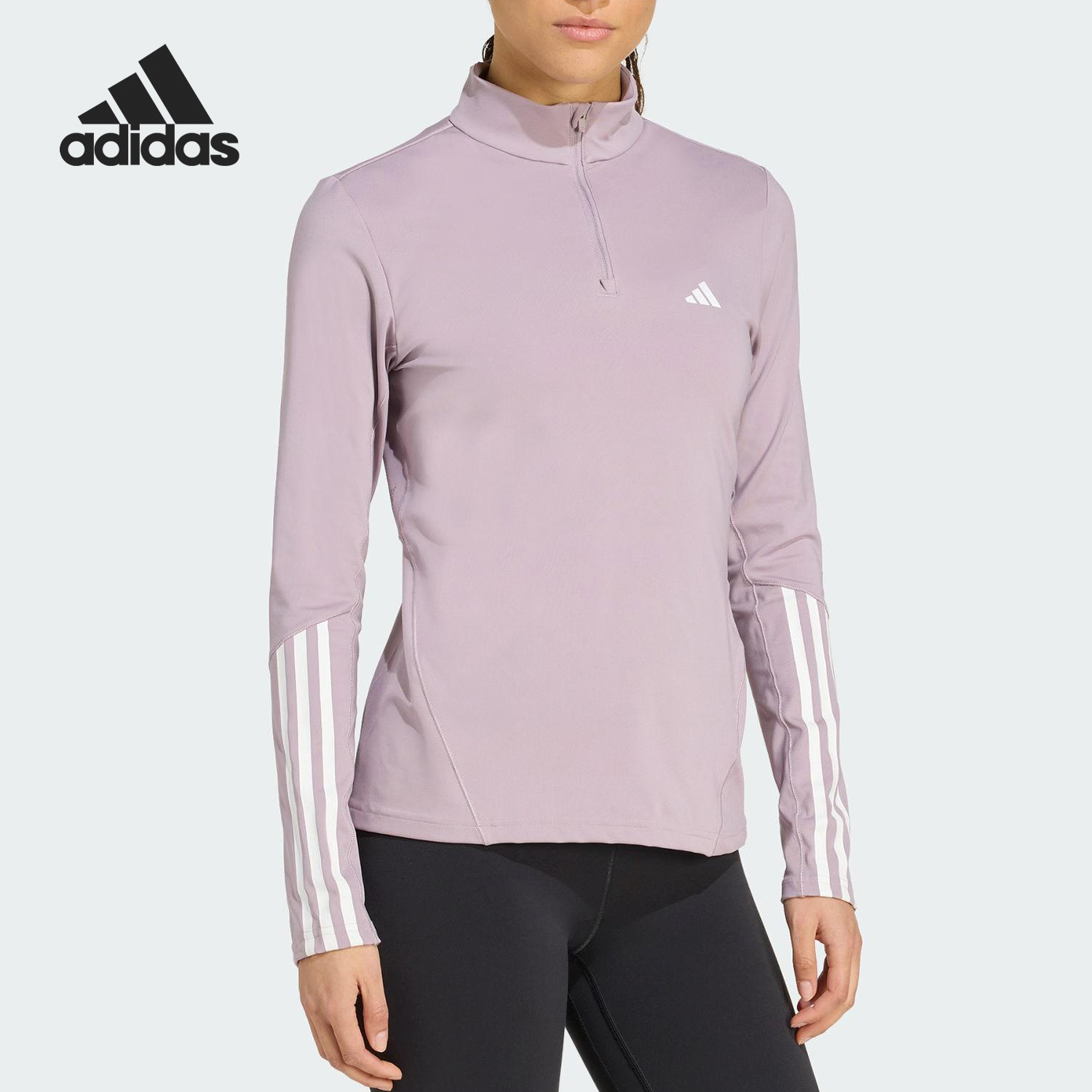 Adidas/阿迪达斯官方正品HYGLM 1/4ZIP女士修身运动长袖JX7355