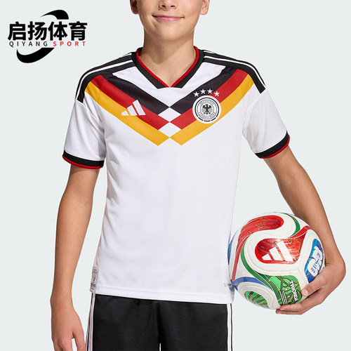 Adidas/阿迪达斯正品2025大童耐穿V领透气针织套头足球短袖JZ4560