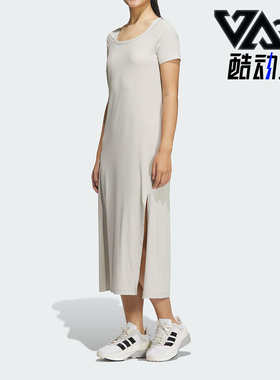Adidas/阿迪达斯官方正品SHORT女士时尚休闲侧开叉方领修身连衣裙
