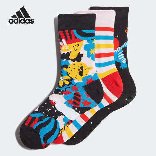 Adidas/阿迪达斯正品新款男女运动印花中筒袜三双装GP0163